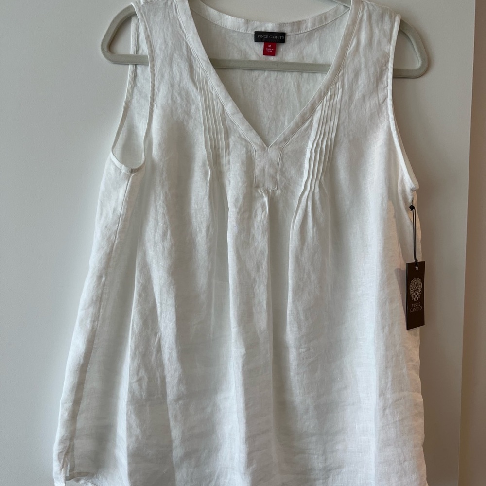 Vince Camuto Boho Linen Ultra White sleeveless top. NWT, size Medium.
